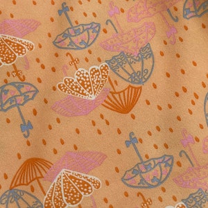 2 Yards of Vintage Orange Umbrella Print Polyester Fabric