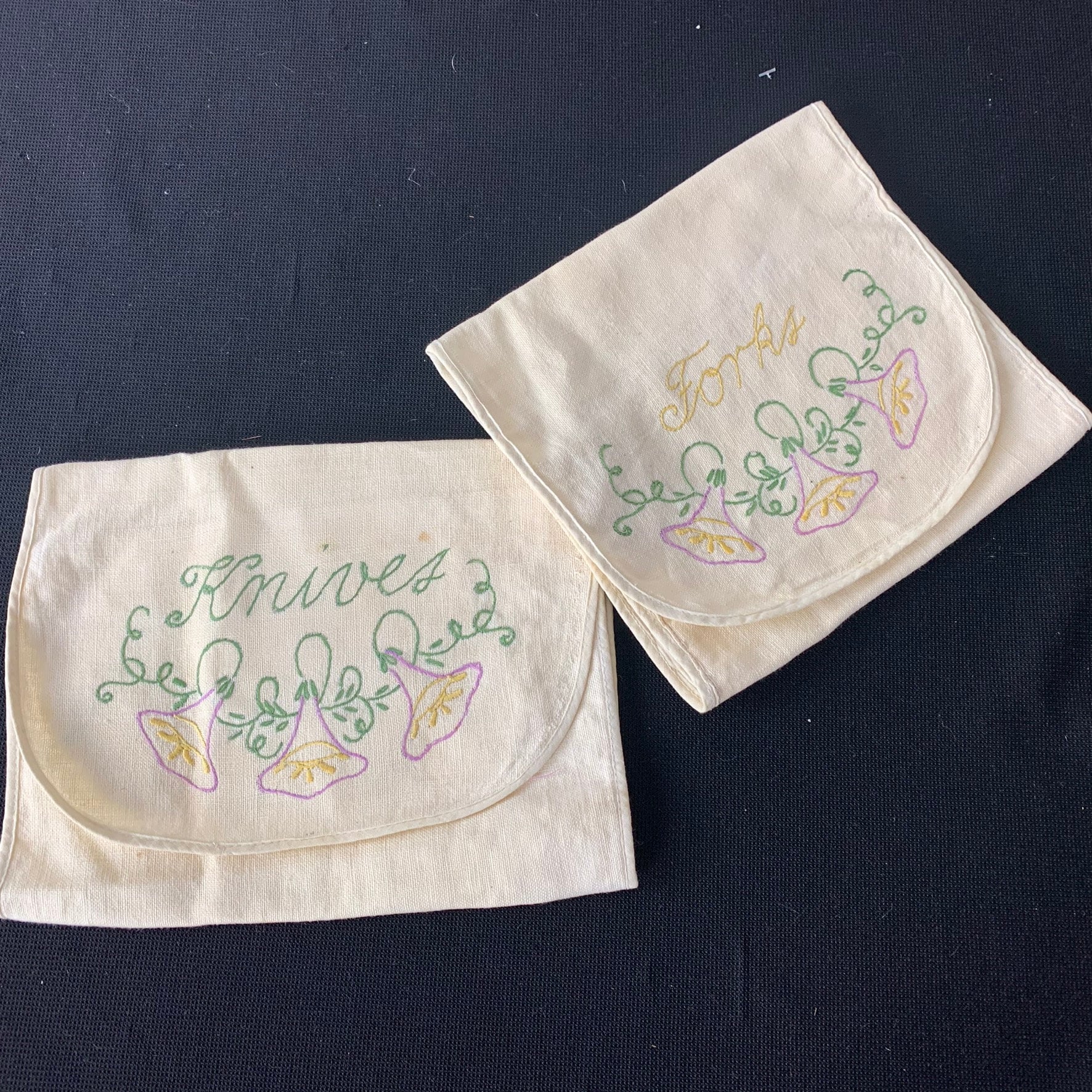 Vintage Hand Embroidery Knife/Knives and Fork/Forks Silverware Etsy 日本