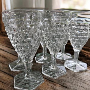Set of 6 Vintage FOSTORIA American Clear Water Stem Hex Goblet