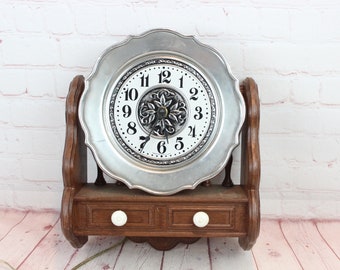 Vintage Retro Kitchen Clock By Spartus Silver Plate on Shelf Electric Wall Clock - Plastic