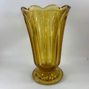 VIntage Anchor Hocking Fairfield Amber Honey Gold Glass Pedestal Jarrón de vidrio
