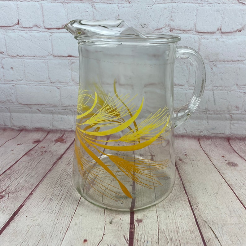 Vintage Homer Laughlin Golden Wheat Design Large Glass Pitcher