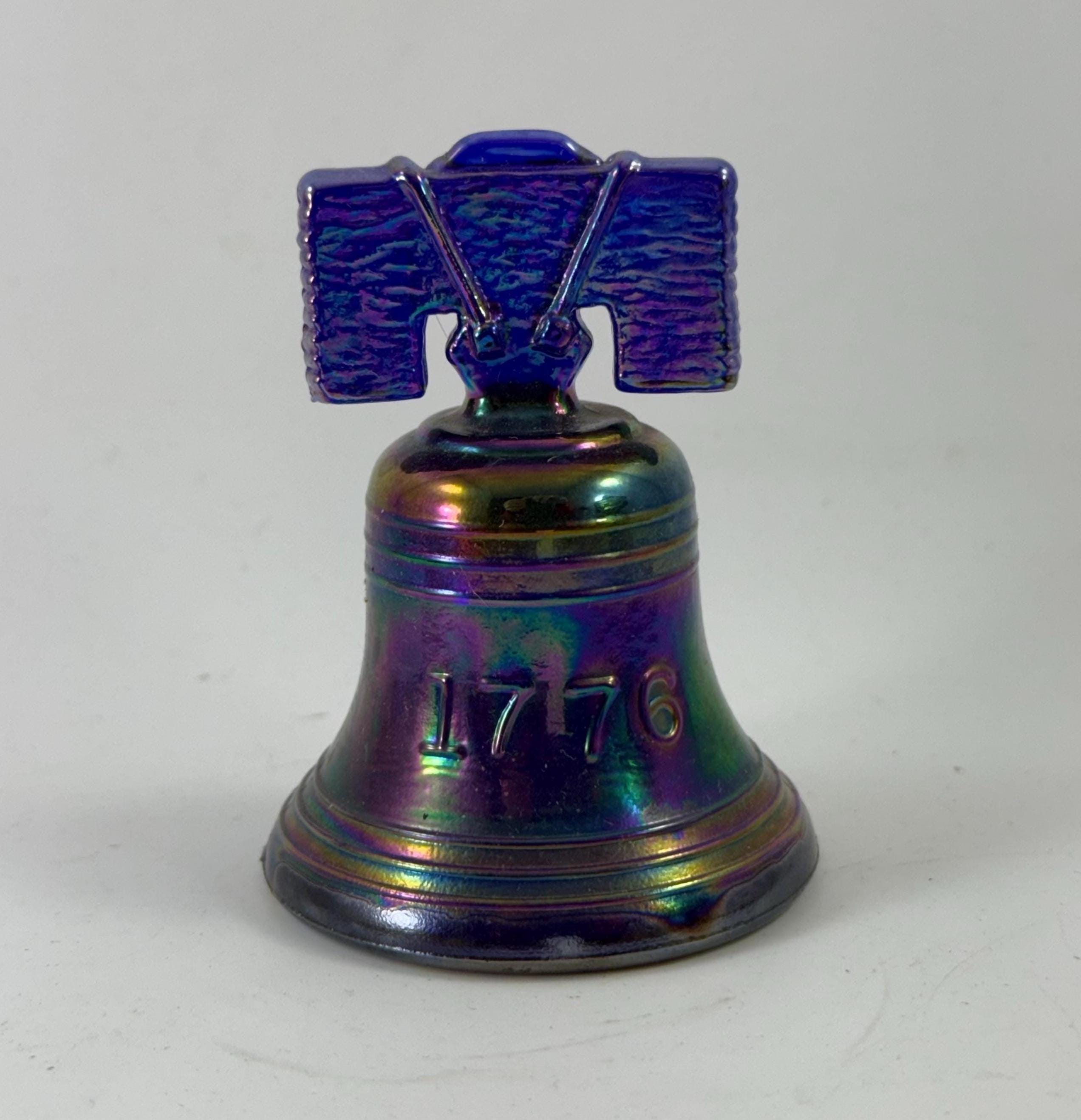 Vintage Joe St Clair 1970's Blue Carnival Glass Liberty Bell 1776
