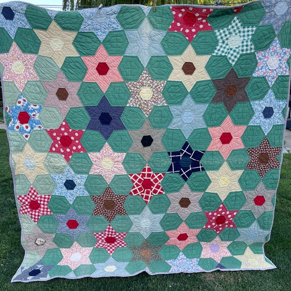 Vintage Starflower Feed and Flour Sack Quilt Set in Green Kentucky Made