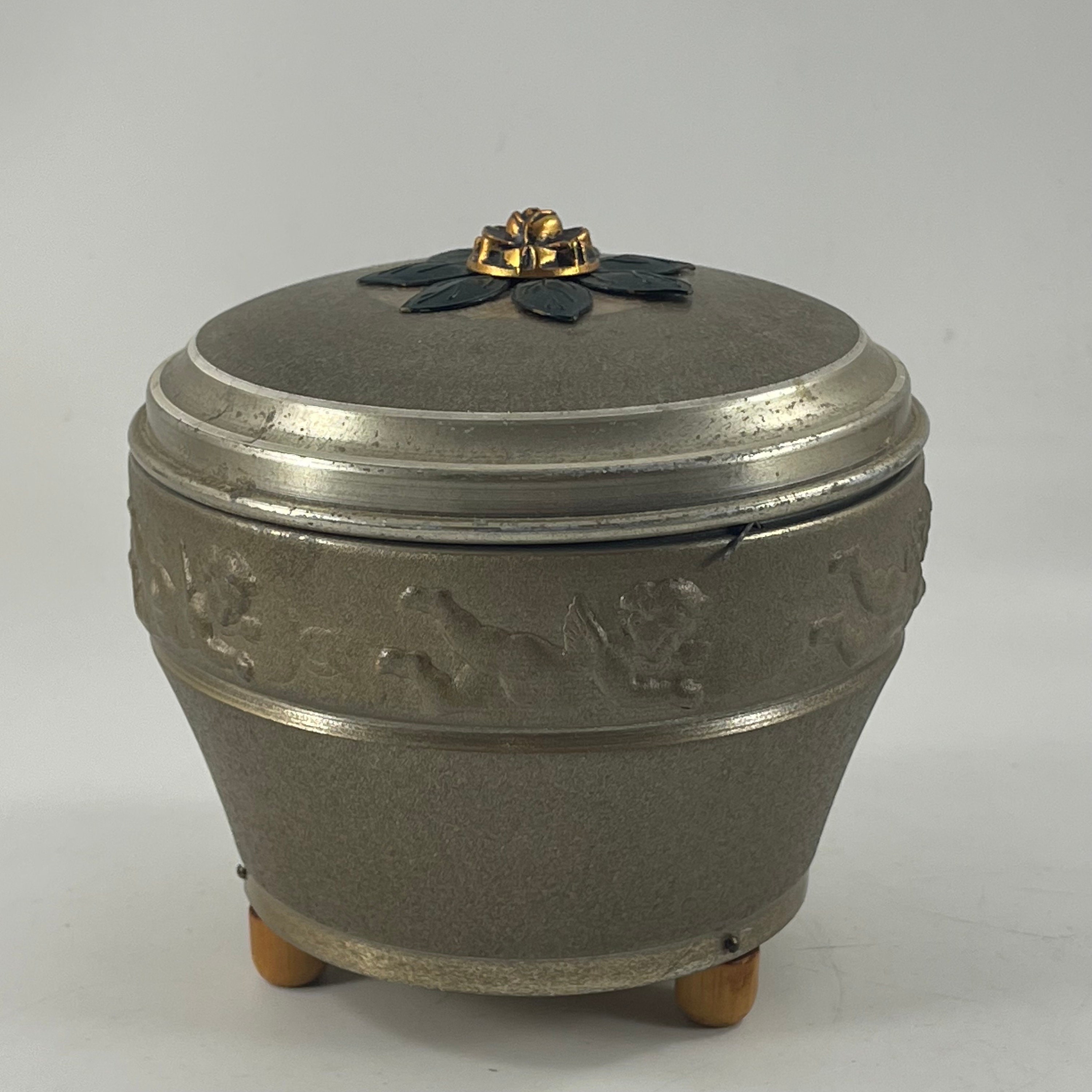Vintage Cody Musical Creation Powder Puff Music Box Flower and