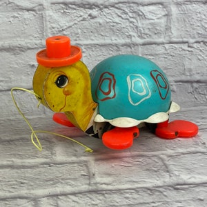 Vintage 1962 Fisher Price Tiptoe Turtle Pull Toy