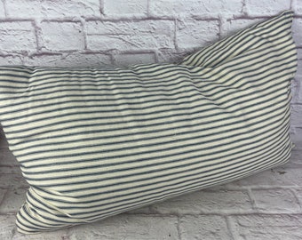 Vintage Blue Stripe Ticking Feather Pillow Full of Feathers