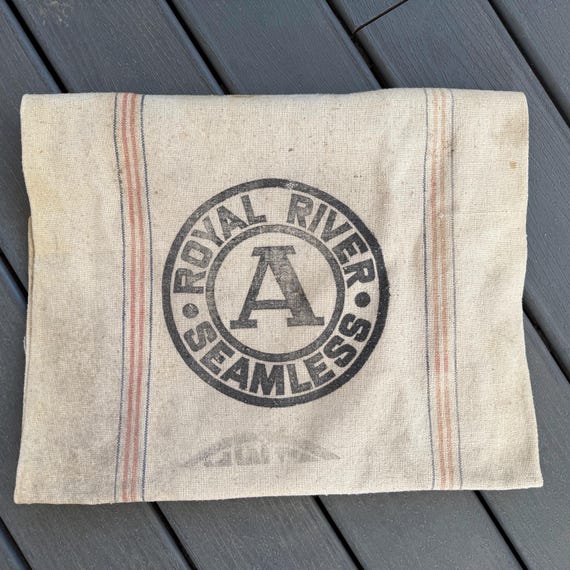 Vintage Royal River A Seamless Muslin Feed or Grain Sack or Bag with Black Lettering