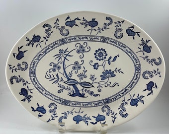 Vintage Blue Onion Oval Meat Platter