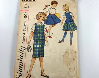 Vintage Simplicity #3651 Pattern for Girls' Size 8 Top, Blouse and Skirts