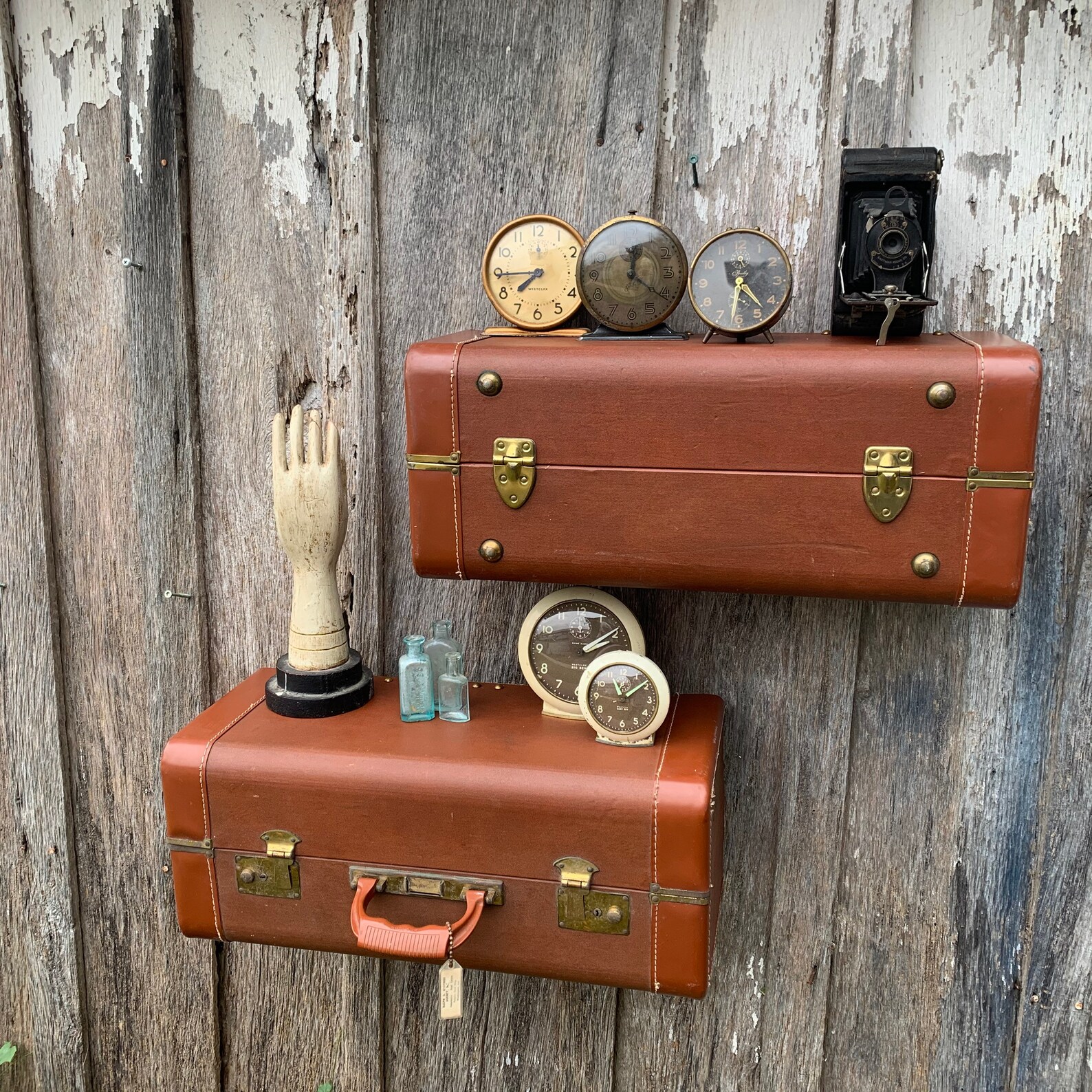 Pair of Wall Shelves Made from a Vintage Brown CROWN Suitcase Etsy