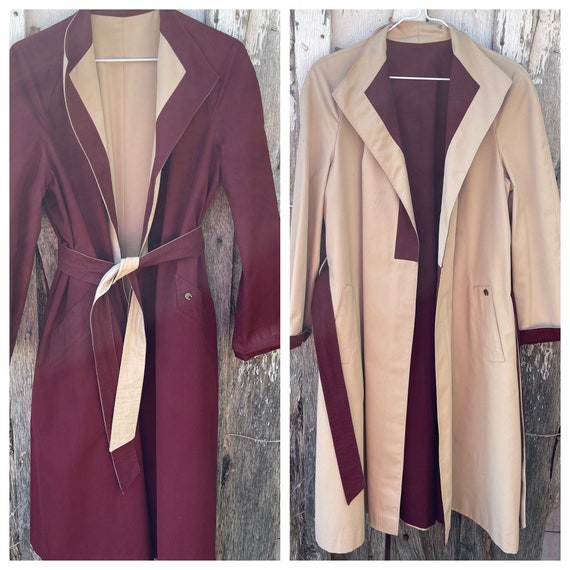 Vintage Ladies Size 14 Regular Tan Burgundy Reversible Coat Size