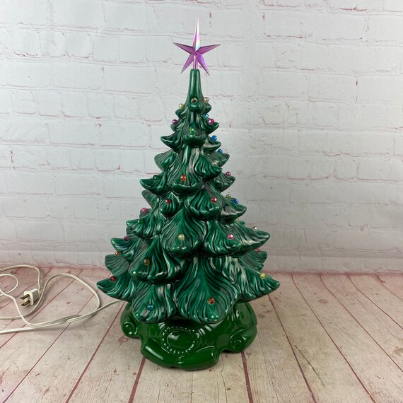 Vintage Green Ceramic Christmas Tree Electric Light and Pegged Etsy