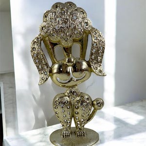 Vintage Torino Era Gold Metal Poodle Dog Pierced Earring Holder
