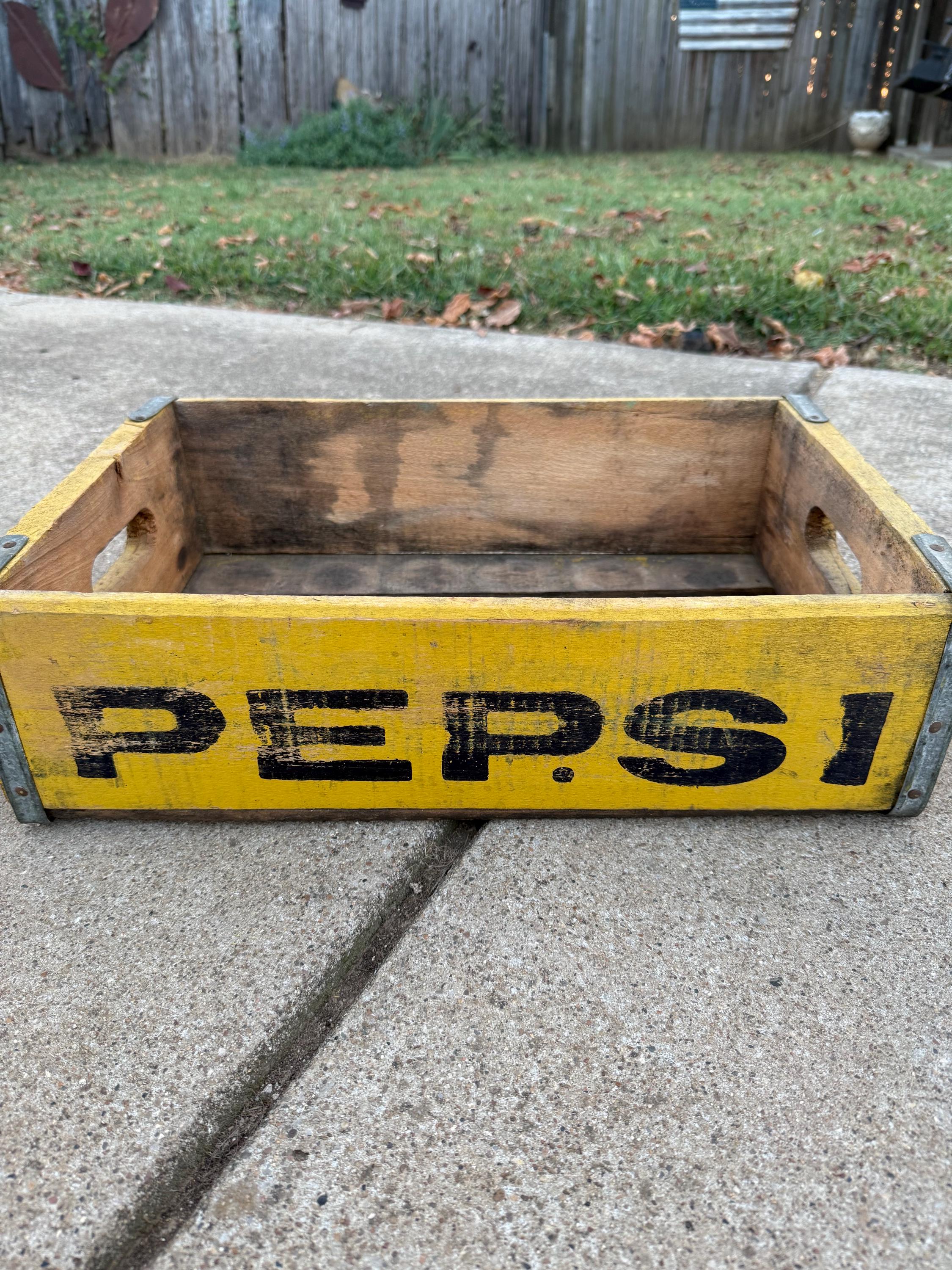 Vintage PEPSI COLA Wooden Soda Crate Case Tray Mustard Paint Color