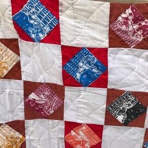 Vintage 1980's Era Handmade Quilt/Coverlet/Bedspread with Football Fabric Patches image 2