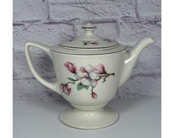 Théière Homer Laughlin vintage Magnolia/fleurs de cornouiller roses H57N6 MCM