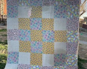 Vintage Make Do Primitive Quilt Feedsack Feed Sack Squares Blocks