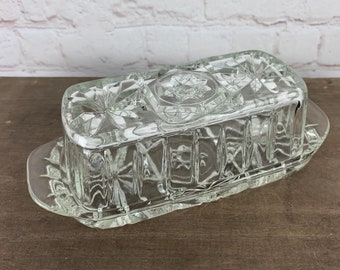 Vintage American Prescut Clear Glass Butterdish and LId