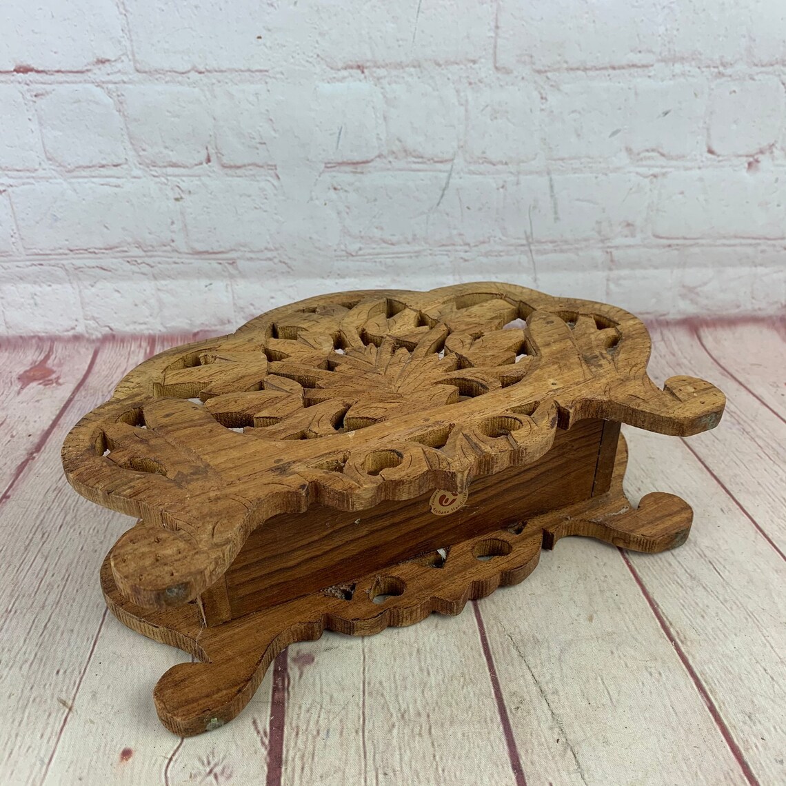 Vintage Brown Wooden Hand Carved Napkin Holder Handcrafted In Etsy