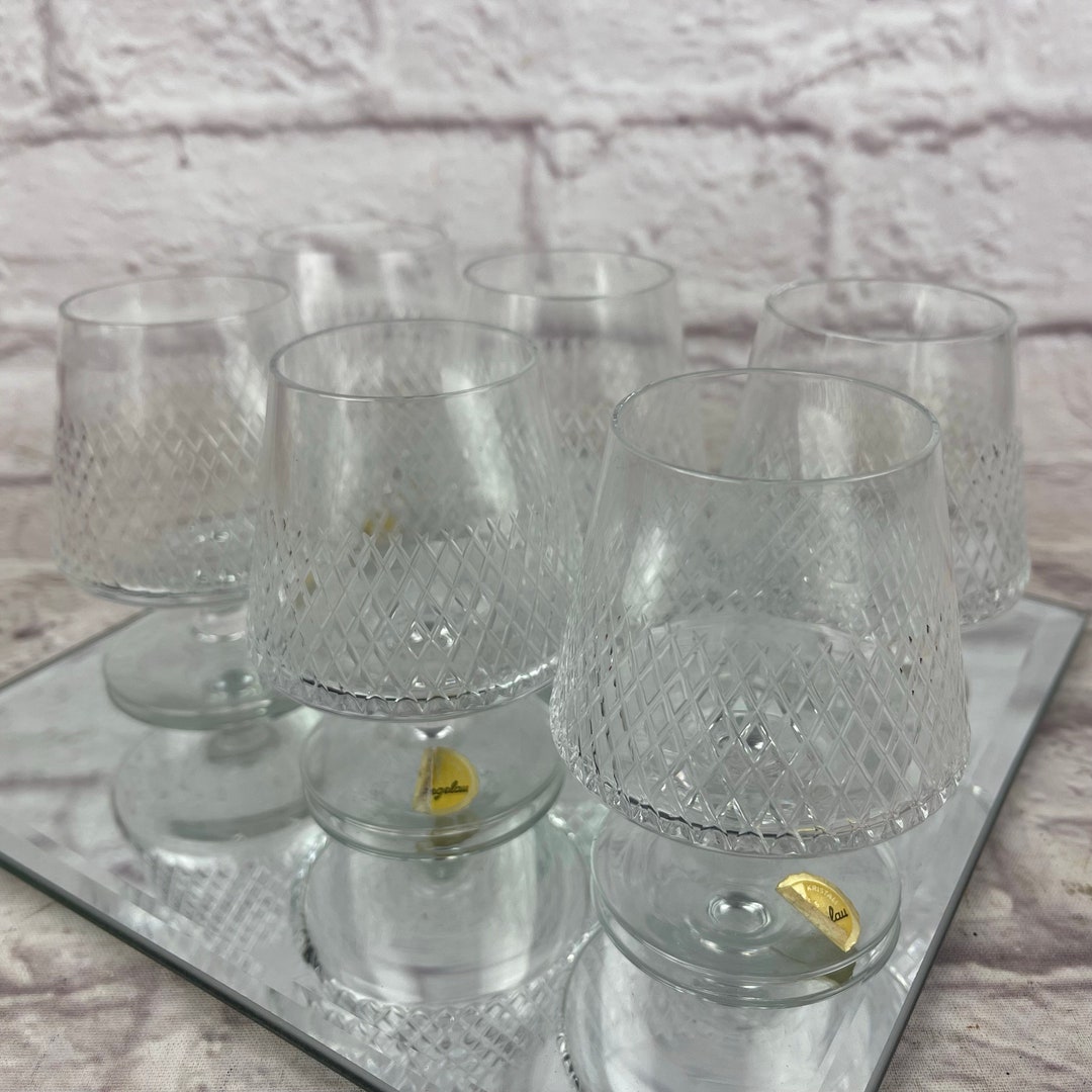 Set of 6 Vintage Crystal SPIEGELAU Stemmed Brandy Glasses Lattice