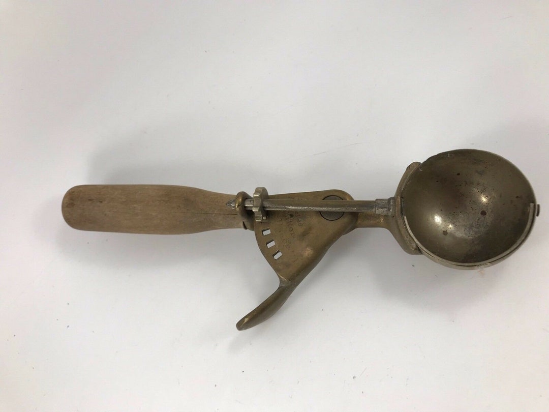 Antique Vintage Hamilton Beach Brass Ice Cream Scoop With Wood Etsy