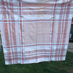 Vintage Brown, Blush, Grey and White Windowpane or Plaid Tablecloth