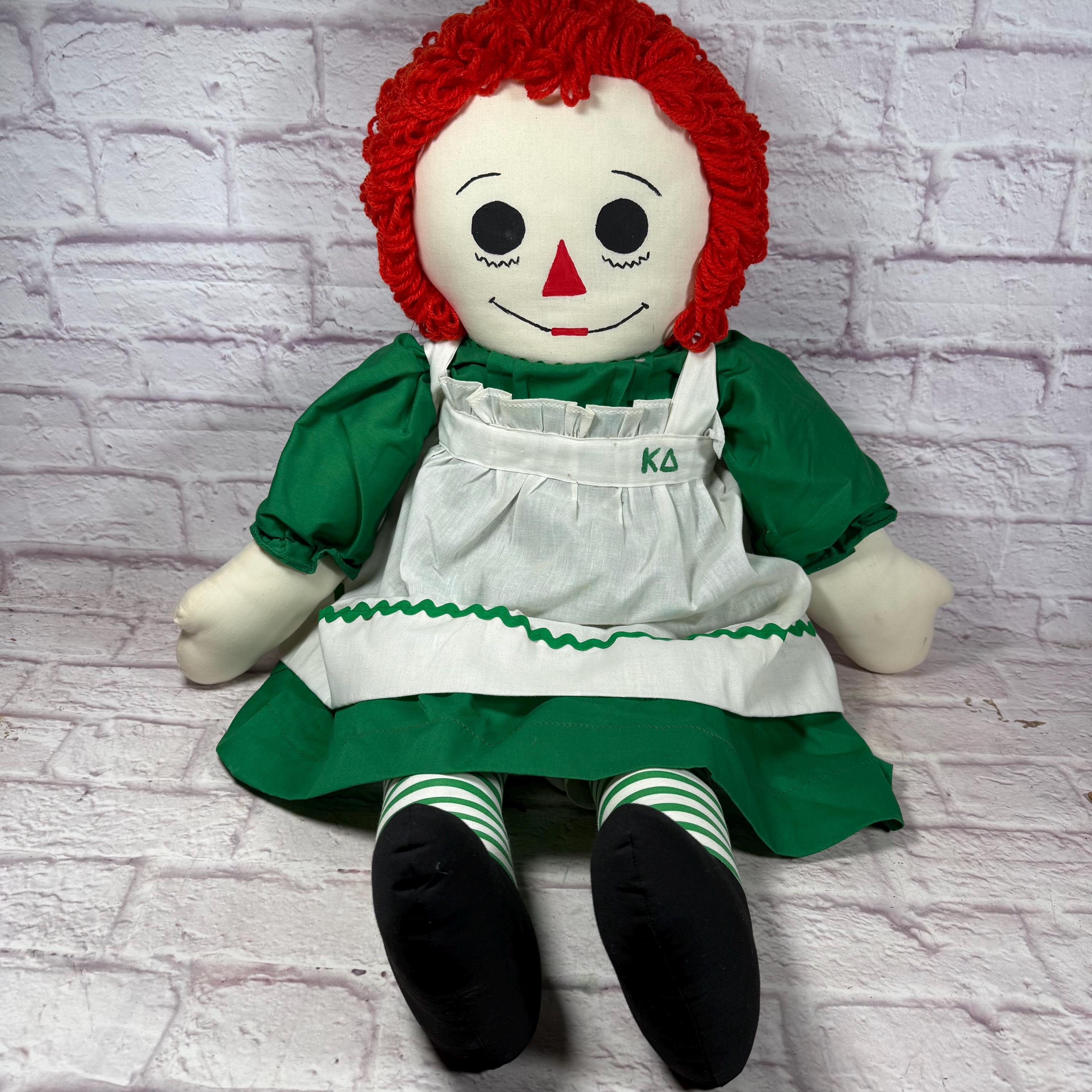 Vintage LARGE Handmade Raggedy Ann Doll With Red Yarn Hair Dressed in Green  and White - Etsy Israel