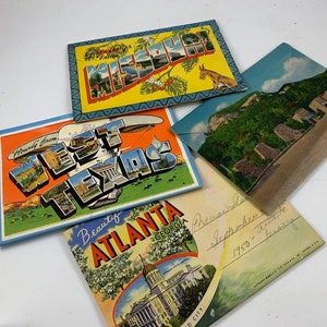 Ensemble de 4 carnets de cartes postales vintage des années 50, provenant du Missouri, de l'ouest du Texas, de la Géorgie et de l'ouest de la Caroline du Nord