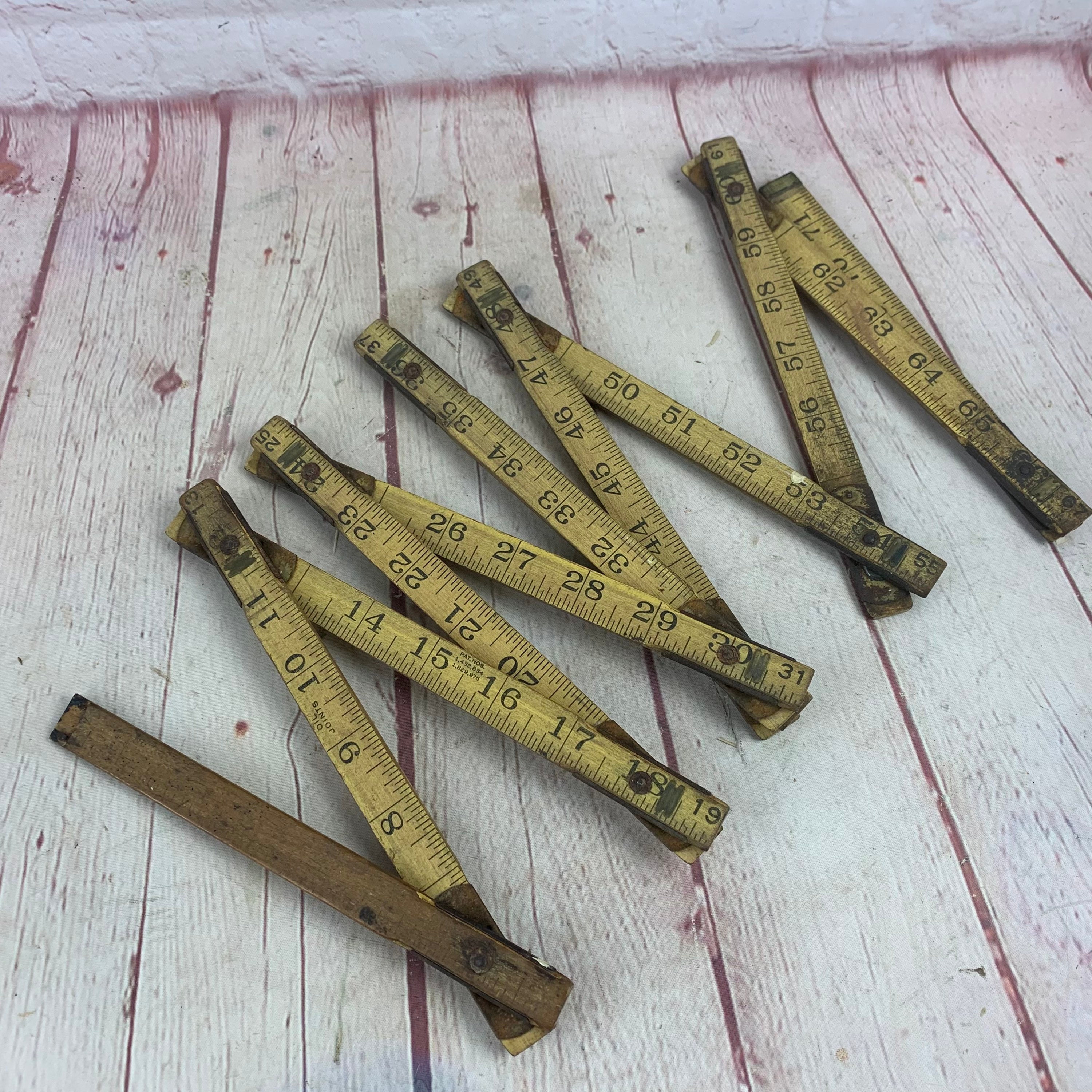 Vintage Old Wood Folding Tape Measure Extension Ruler Neat Patina