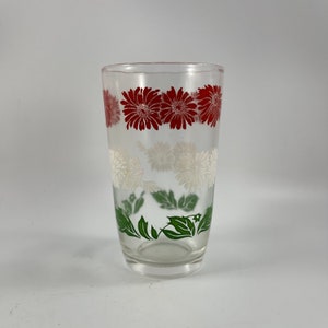 Vintage SWANKY SWIG 1950's Era Juice Glass with Red and White Floral Daisy Design