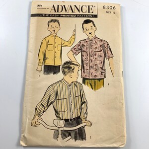 Vintage Advance #8306 Pattern for Boy&#39;s Size 12 Mandarin Shirt