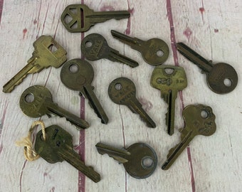 Lot of 12 Vintage Brass Keys Key Destash Altered Art