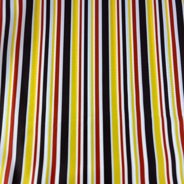Vintage Retro Browm, Yellow, Rust Stripe Double Knit Polyester Fabric