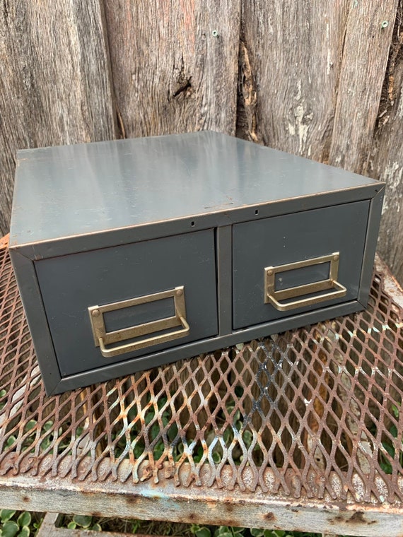 Vintage Dark Grey Gray Metal Small Two Drawer File Cabinet Etsy