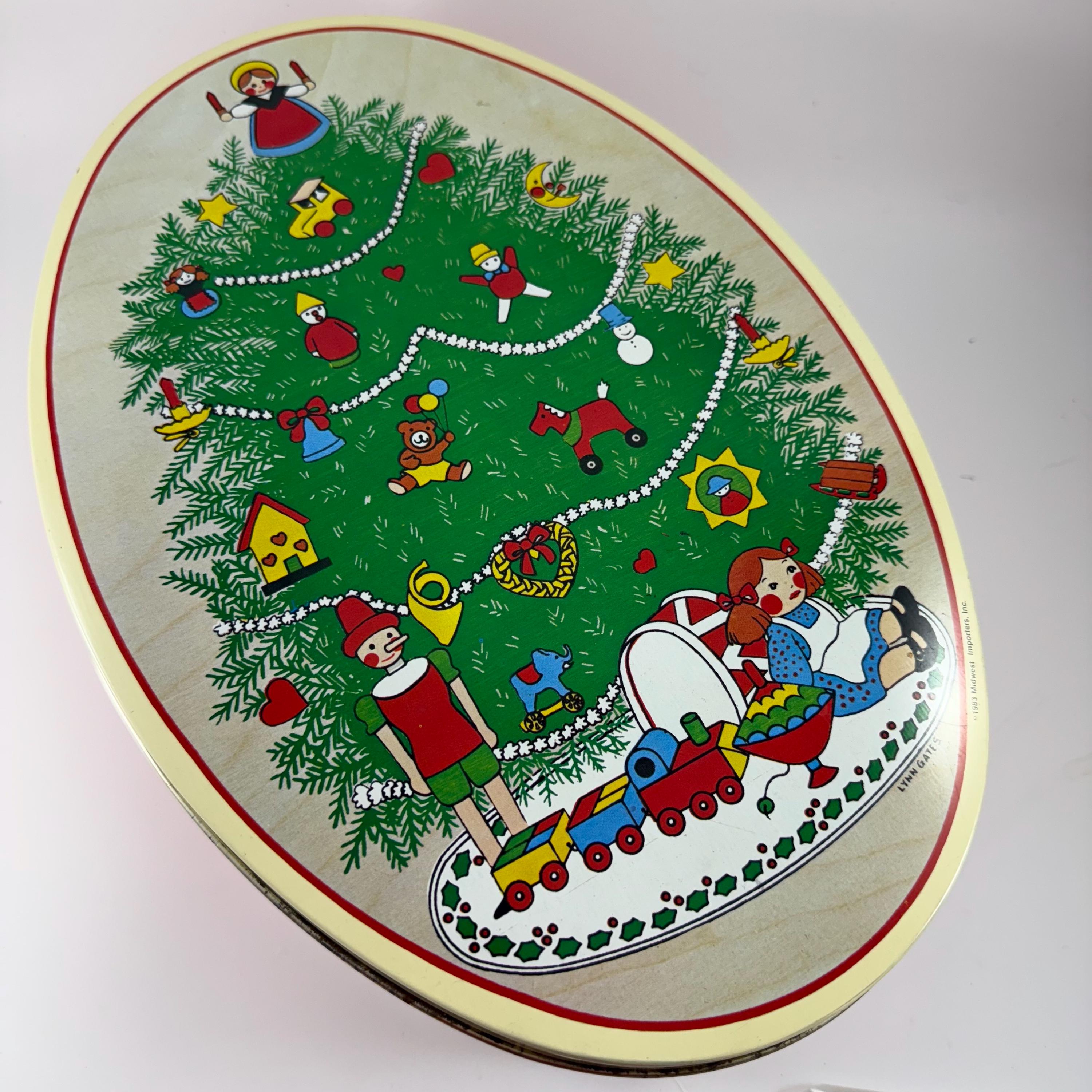 ぼーい Vintage 1983 Lynn Gates Midwest Imports Large Oval Christmas Tin