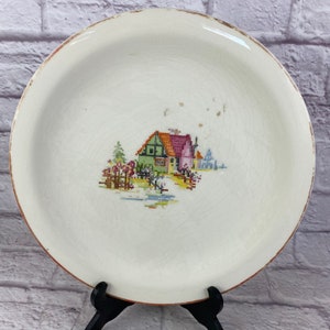 Vintage Petit Point House 12 Inch Chop Plate Pantry Bak-In Ware By Crooksville 941