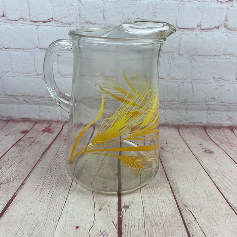 Vintage Homer Laughlin Golden Wheat Design Large Glass Pitcher