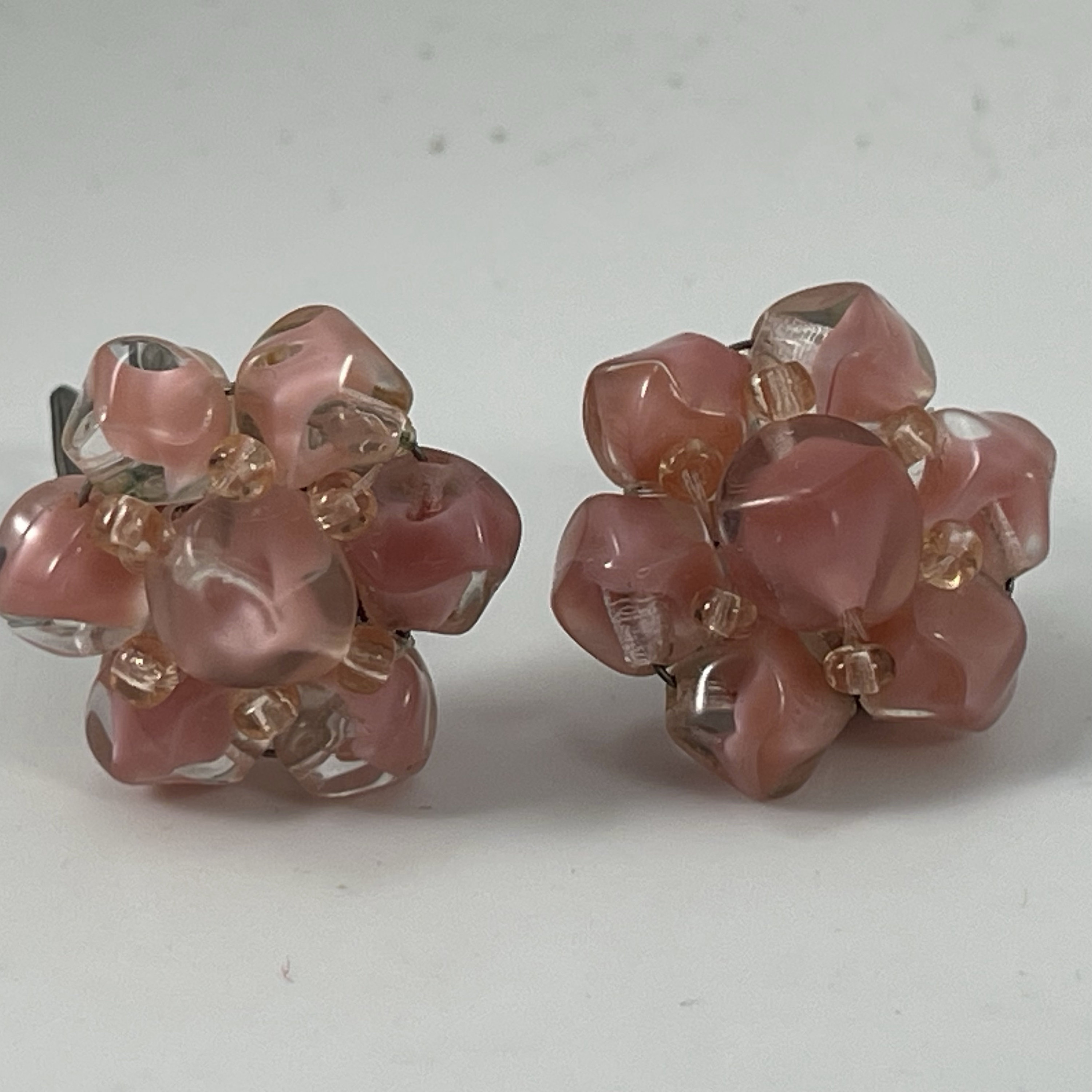 Boucles D'oreilles Clips Vintage – Or Avec Perles De Verre Rose – Très Bon état