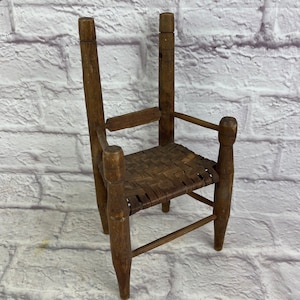 Antique Vintage 1930’s Era Wood and Wide Cane Ladder Back Doll Chair Dollhouse Furniture