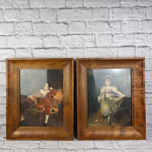 Paar Vintage Miss Murray & Master Lambton Drucke in großen Massivholz-Schattenbox-Rahmen