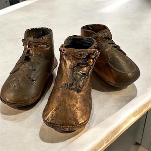 Trio of Vintage Bronze Mismatched Baby Shoes