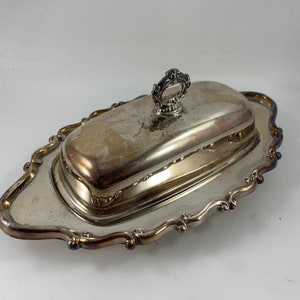 Vintage Rogers Ornate Silverplate Stick Butterdish Butter Dish with Glass Insert