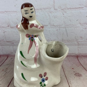 Vintage lady girl plantenbak bloempot of vaas