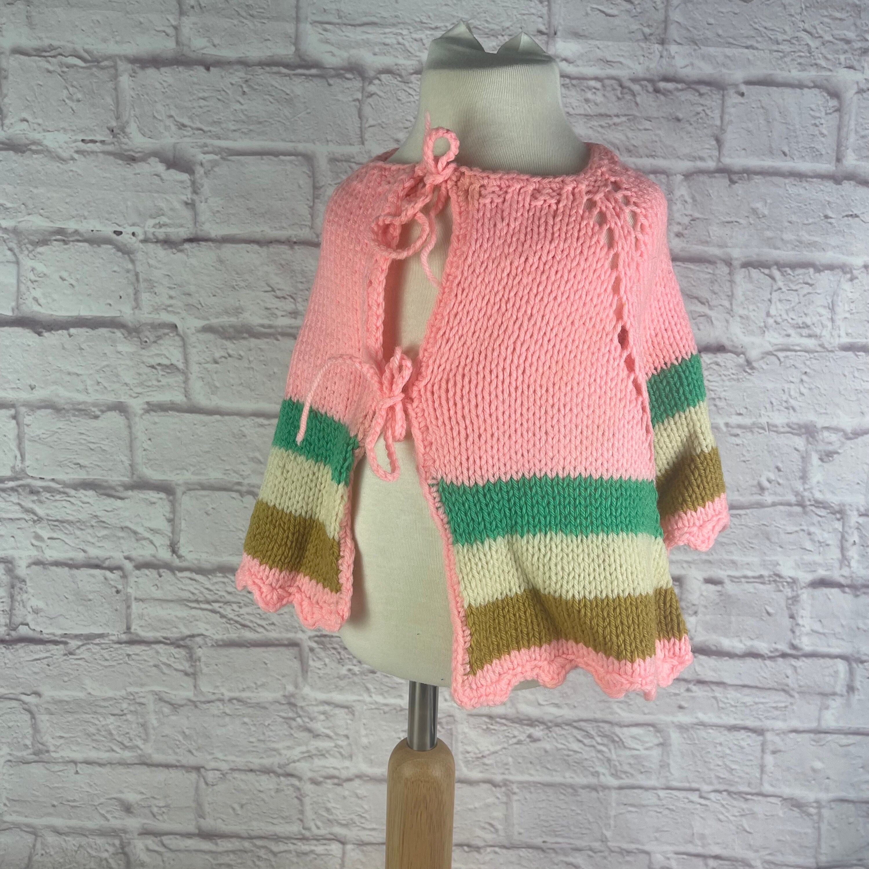 Vintage Hand Crochet Pink BabyToddler  Girl Cape