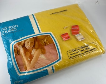 Vintage New in Package JCPenney Sunflower Yellow Penn Prest Percale Twin Size Flat Sheet