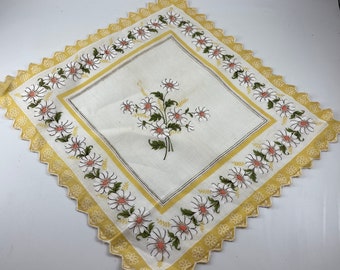 Vintage Yellow and White Daisies Floral Print Ladies Hankie Handkerchief Daisy