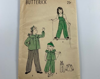 Vintage Butterick #4555 Pattern for Child's Size 2 One Piece Play Overall and Smock