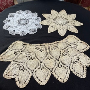 Set of 3 Vintage Hand Crochet Pink and White Doilies (Two with PIneapple Crochet)