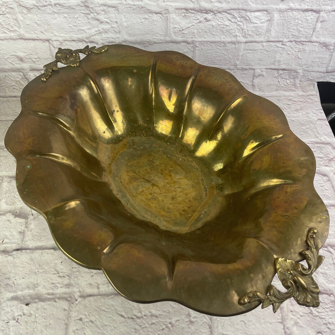 Vintage Large Brass Ornate Centerpiece Console Bowl Made in India Etsy